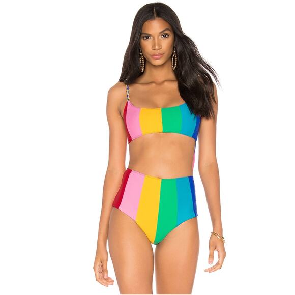 Paper London Sunshine Rainbow Stripe High Waist Bikini - Picture 4 of 9